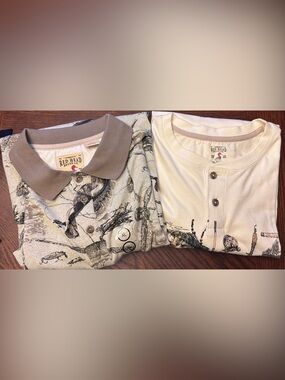 RedHead Men's Beige and Tan Fish Printed Polo and Henley Duo